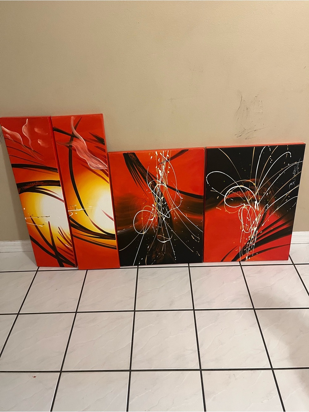 Vibrant Red & Black Abstract Wall Art Set - Unbranded